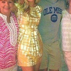 Gold and Cream Cocktail Mini Dress- to DIE for!